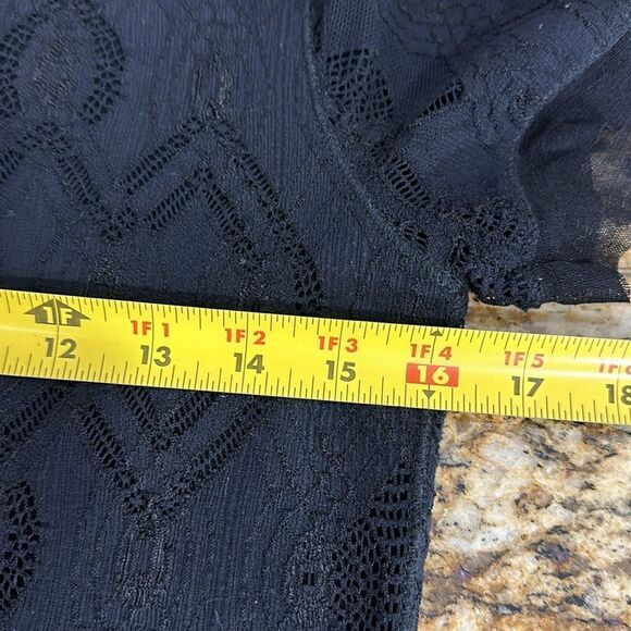 Fuzzi Black Lace Upper Mesh Lining Short Sleeve Crew Neck Top Size L - Picture 5 of 6